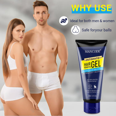 Mancode Intimate Hair Removal Gel for Men – Fast & Painless, Soothing for Unwanted Coarse Pubic Hair, Suitable For All Skin Types - 100ml